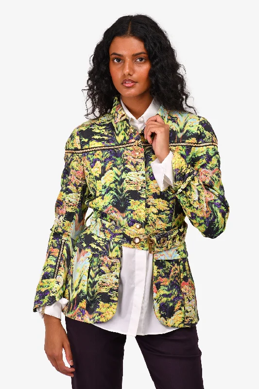 Kenzo Neon Green/Purple Printed Jacket with Belt Size 40 Wool Jacket Cashmere Jacket Tweed Jacket Kenzo Neon Green/Purple Printed Jacket with Belt Size 40 Wool Jacket Cashmere Jacket Tweed Jacket