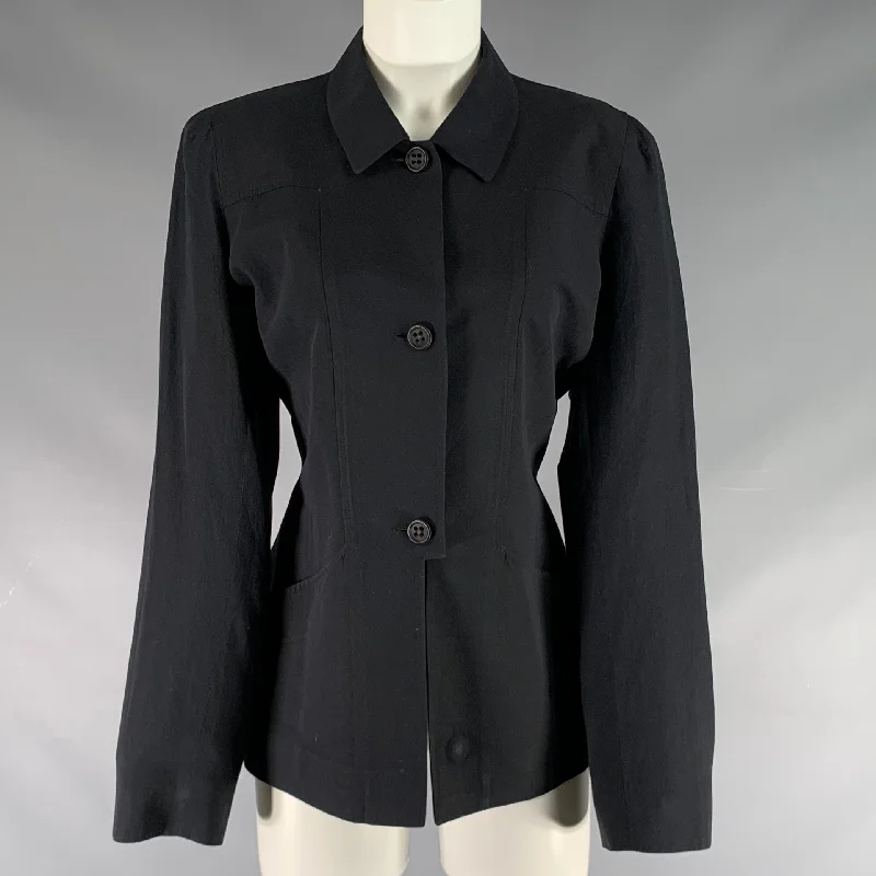 KENZO Size 8 Black Viscose Blend Button Up Jacket Welt Pockets Slit Pockets Flap Pockets KENZO Size 8 Black Viscose Blend Button Up Jacket Welt Pockets Slit Pockets Flap Pockets