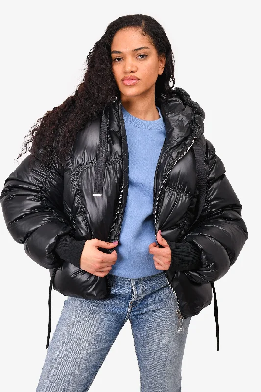 KHRISJOY Black Down Drawstring Puffer Oversized Jacket Size 0 Faux Fur Jacket Real Fur Jacket Shearling Jacket