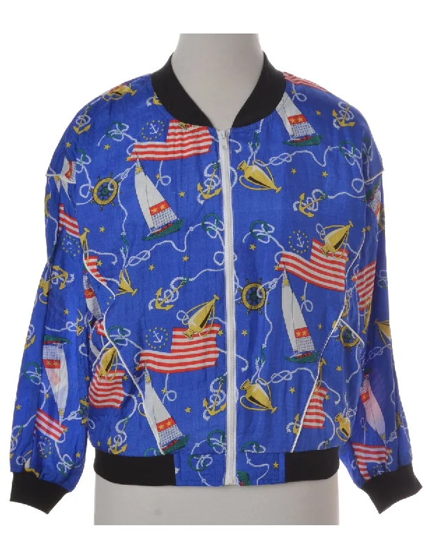 Label Nautical Print Bomber Jacket Rayon Fabric Velvet Fabric Corduroy Fabric