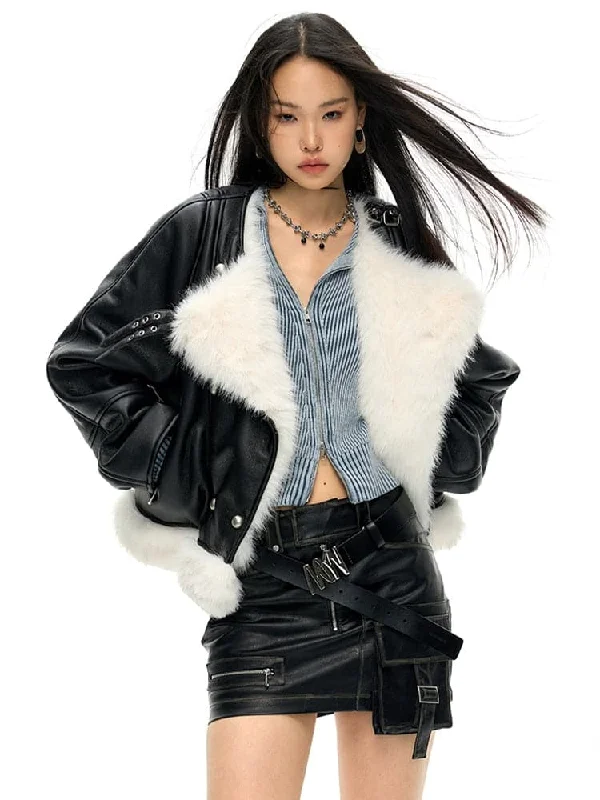 Large Lapel Eco-Friendly Fur Leather Jacket Fleece Fabric Down Fabric Feather Fabric Large Lapel Eco-Friendly Fur Leather Jacket Fleece Fabric Down Fabric Feather Fabric