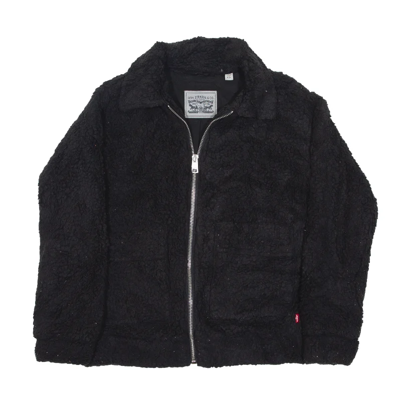LEVI'S Teddy Fleece Jacket Black Womens XS Front Pockets Side Pockets Patch Pockets LEVI'S Teddy Fleece Jacket Black Womens XS Front Pockets Side Pockets Patch Pockets
