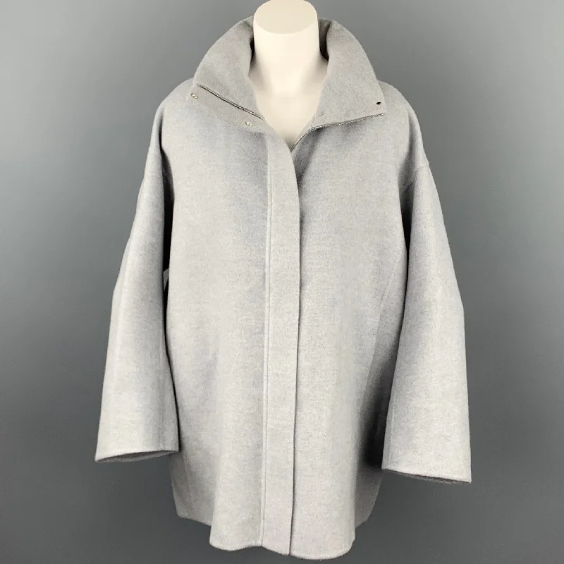 LORO PIANA Size M Light Gray Cashmere Leather Trim Oversized Hooded Jacket Bomber Jacket Anorak Windbreaker