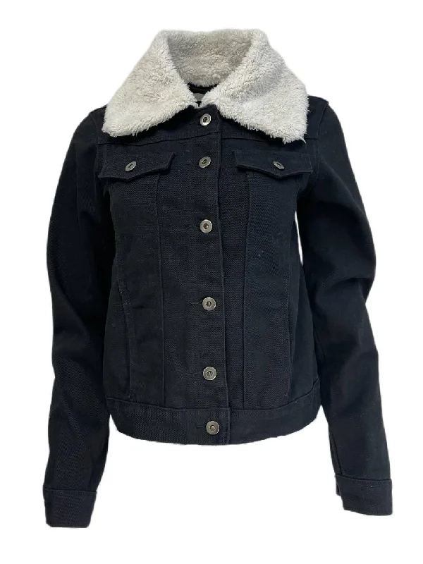 LOST IN LUNAR Women's Black Northern Lights Denim Jacket Size US 4 NWT Zip Front Button Front Snap Front