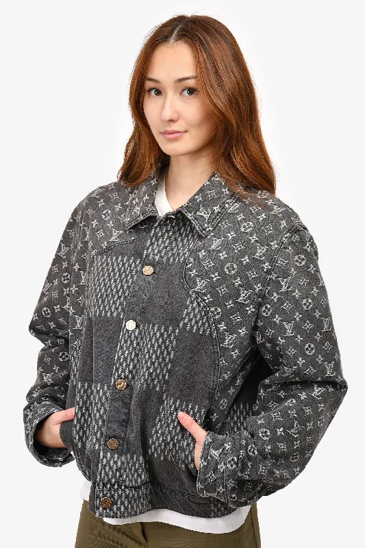 Louis Vuitton x Nigo 2020 Grey Damier Monogram Denim Jacket Size 46 Mens Appliqued Jacket Beaded Jacket Sequined Jacket Louis Vuitton x Nigo 2020 Grey Damier Monogram Denim Jacket Size 46 Mens Appliqued Jacket Beaded Jacket Sequined Jacket