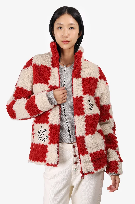 Louis Vuitton x Nigo 2022 Red/White LV² Damier Fleece Jacket Size S Mens Denim Fabric Leather Fabric Suede Fabric Louis Vuitton x Nigo 2022 Red/White LV² Damier Fleece Jacket Size S Mens Denim Fabric Leather Fabric Suede Fabric