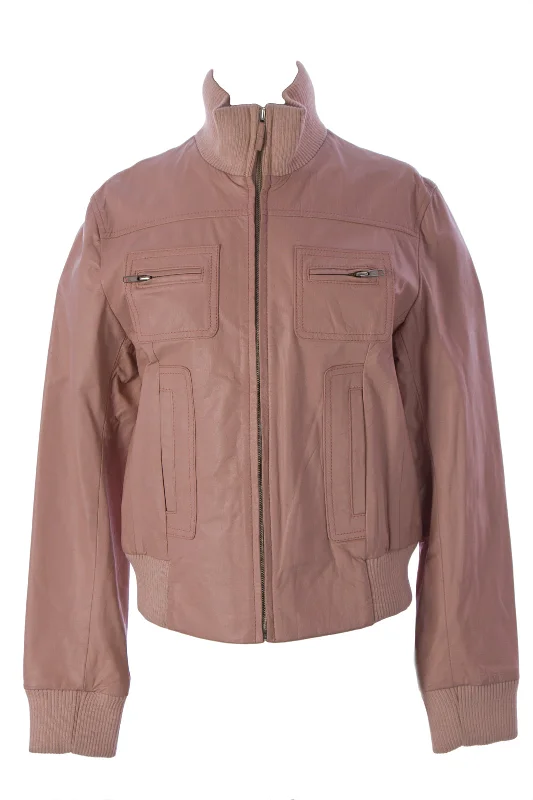 LUCIANO ABITBOUL Women's Pink Funnel Collar Leather Moto Jacket Sz L $599 NEW Striped Jacket Polka Dot Jacket Floral Jacket LUCIANO ABITBOUL Women's Pink Funnel Collar Leather Moto Jacket Sz L $599 NEW Striped Jacket Polka Dot Jacket Floral Jacket