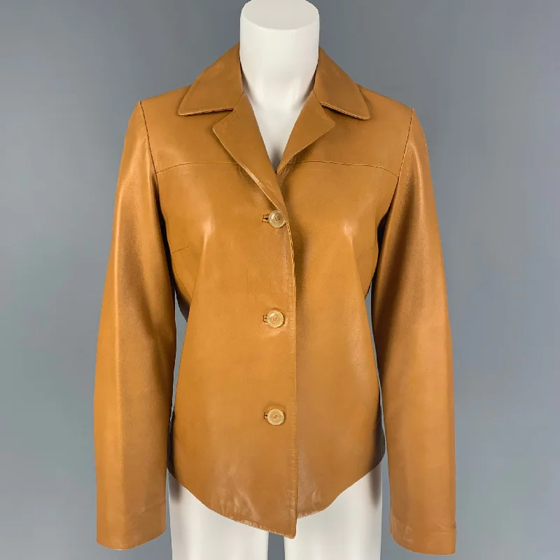 LUCIANO BARBERA Size 4 Mustard Leather Single Breasted Jacket Zippered Jacket Buttoned Jacket Snapped Jacket LUCIANO BARBERA Size 4 Mustard Leather Single Breasted Jacket Zippered Jacket Buttoned Jacket Snapped Jacket