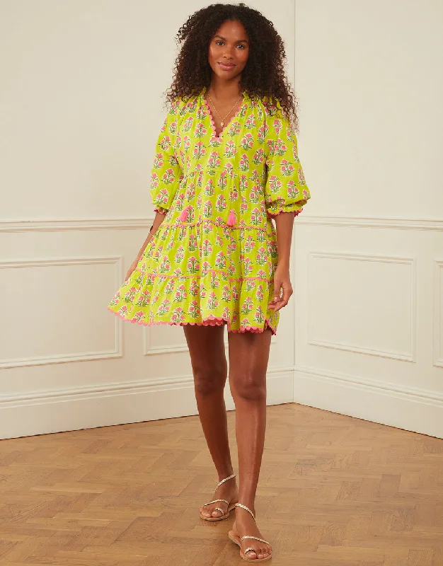 Luna Mini Dress - Lime Tulip Elegant Velvet Mini Dress