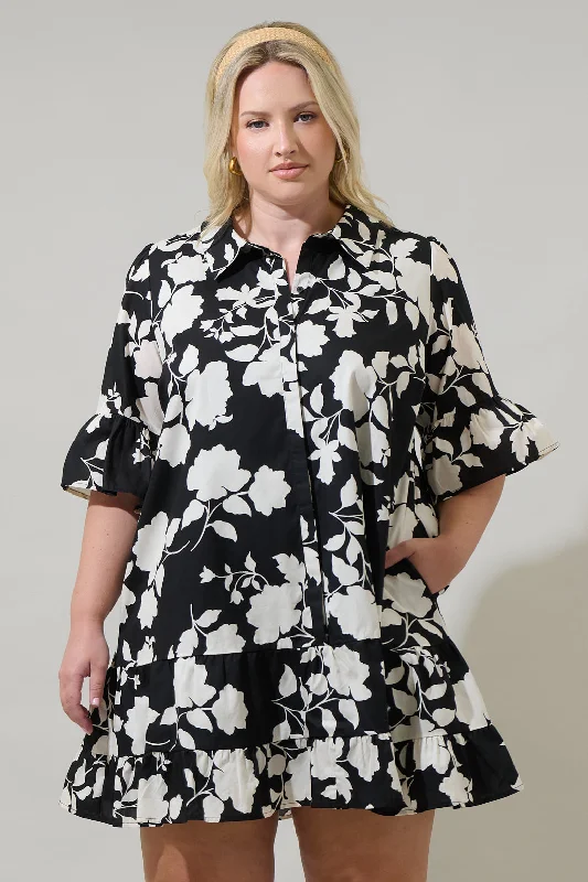 Mableton Floral Dine Poplin Mini Dress Curve Classic Casual Mini Dress
