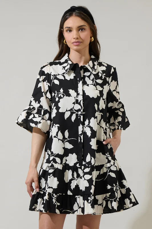 Mableton Floral Dine Poplin Mini Dress Comfortable Zip-Up Mini Dress