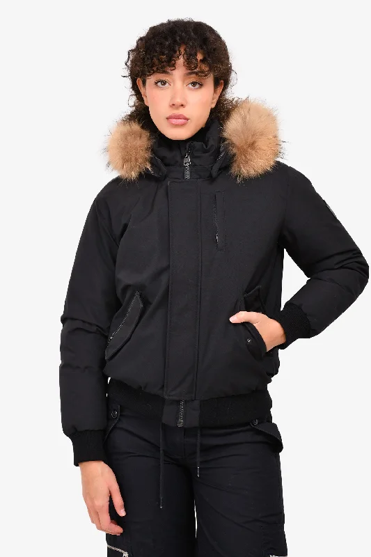 Mackage Black Down Bomber Jacket With Fur Trim Hood Size 14Y Fitted Jacket Loose Jacket Oversized Jacket