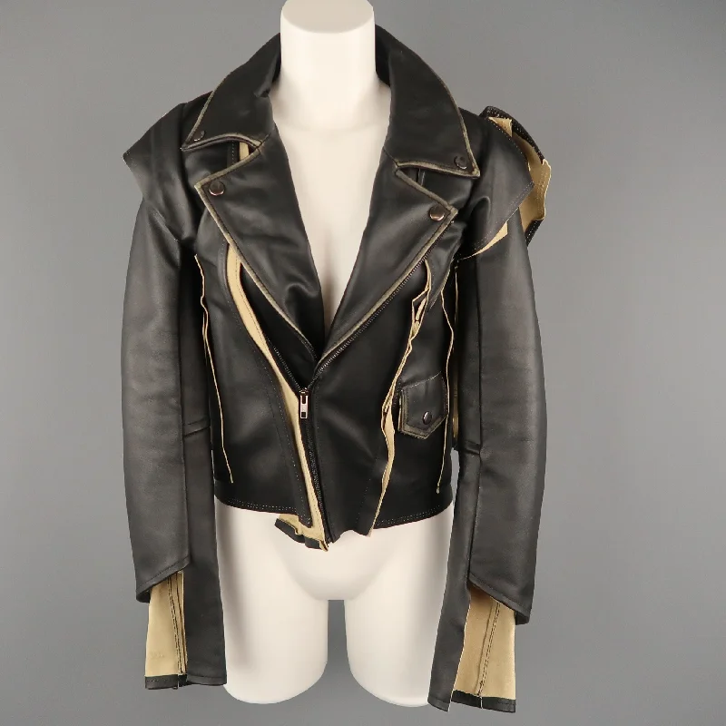 MAISON MARTIN MARGIELA X H&M Size 2 Black & Beige Deconstructed Biker Jacket Rayon Fabric Velvet Fabric Corduroy Fabric MAISON MARTIN MARGIELA X H&M Size 2 Black & Beige Deconstructed Biker Jacket Rayon Fabric Velvet Fabric Corduroy Fabric