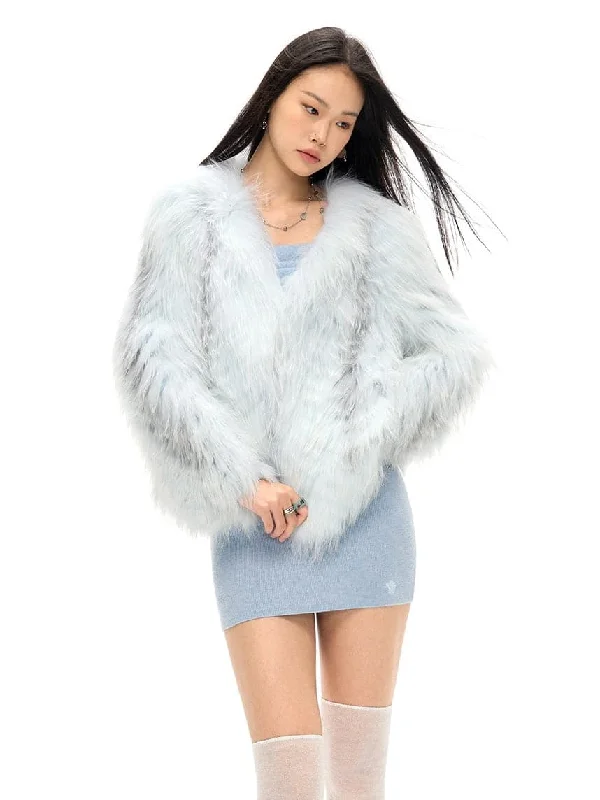Marble Fox Fur Jacket Tiered Jacket Buttoned Jacket Zippered Jacket