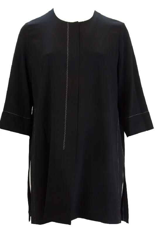 MARINA RINALDI Women's Black Farnia High Slit Jacket $725 NWT Satin Fabric Silk Fabric Chiffon Fabric