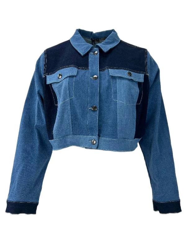 Marina Rinaldi Women's Blue Camera Button Down Denim Jacket Chenille Fabric Brocade Fabric Lace Fabric Marina Rinaldi Women's Blue Camera Button Down Denim Jacket Chenille Fabric Brocade Fabric Lace Fabric