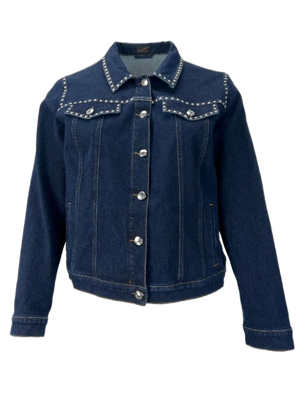 Marina Rinaldi Women's Blue Canguro Denim Jacket NWT Welt Pockets Slit Pockets Flap Pockets Marina Rinaldi Women's Blue Canguro Denim Jacket NWT Welt Pockets Slit Pockets Flap Pockets