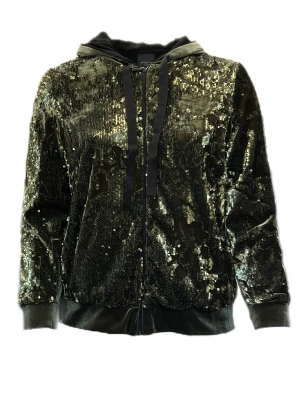 Marina Rinaldi Women's Green Olmio Sequined Jacket Size S NWT Hooded Jacket Caped Jacket Shawl Collar Jacket