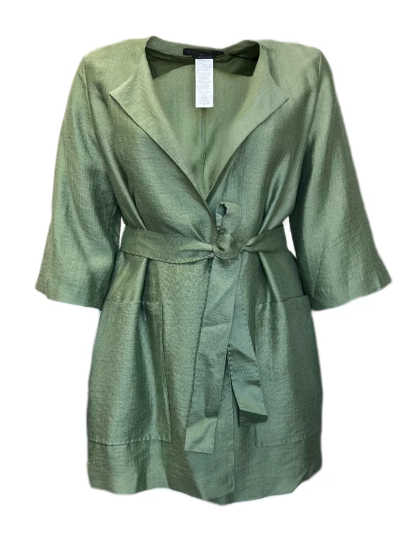 Marina Rinaldi Women's Green Tempera Belted Wrap Jacket NWT Cotton Fabric Linen Fabric Terry Fabric Marina Rinaldi Women's Green Tempera Belted Wrap Jacket NWT Cotton Fabric Linen Fabric Terry Fabric