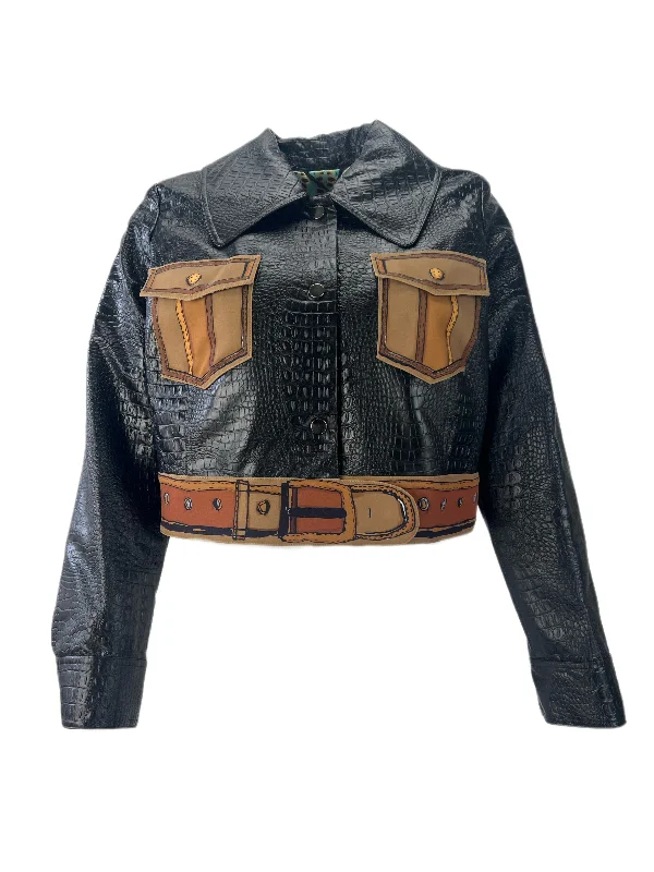 Marina Rinaldi Women's Nero Chiara Faux Leather Jacket Size 18W/27 NWT Hoodie Zip-Up Jacket Button-Up Jacket Marina Rinaldi Women's Nero Chiara Faux Leather Jacket Size 18W/27 NWT Hoodie Zip-Up Jacket Button-Up Jacket