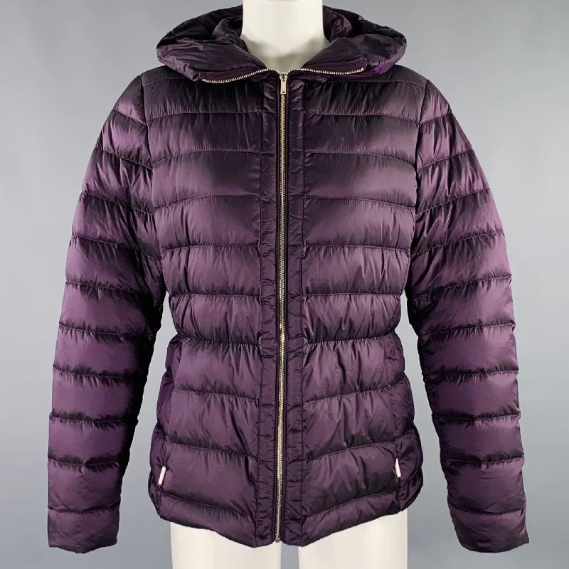 MASSIMO DUTTI Size L Purple Nylon Hooded Padded Jacket Faux Fur Fabric Real Fur Fabric Shearling Fabric MASSIMO DUTTI Size L Purple Nylon Hooded Padded Jacket Faux Fur Fabric Real Fur Fabric Shearling Fabric