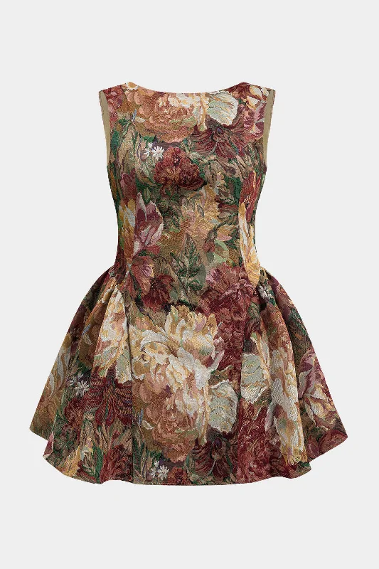 Plus Size Jacquard Backless Sleeveless Mini Dress Comfortable Linen Mini Dress