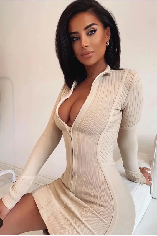 Long Sleeve Bandage Dress Bandage Mini Dress Cozy Satin Mini Dress