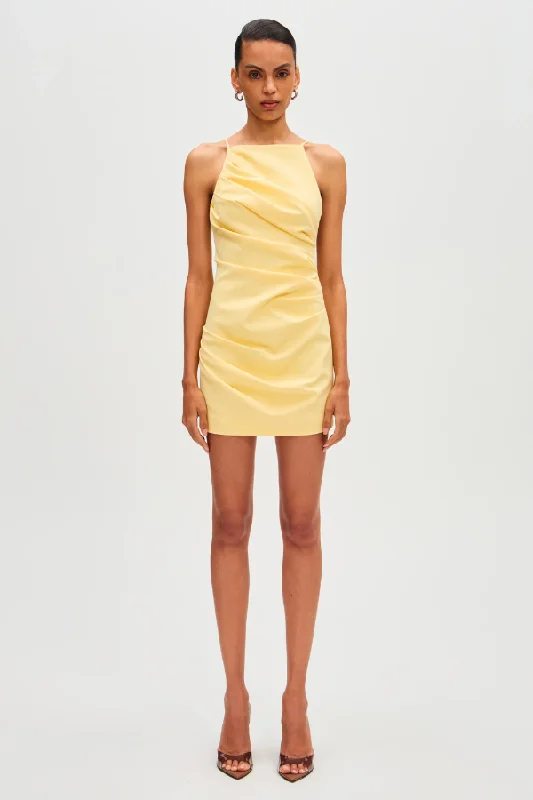 Emmie Mini Dress Lemon Modern Satin Mini Dress