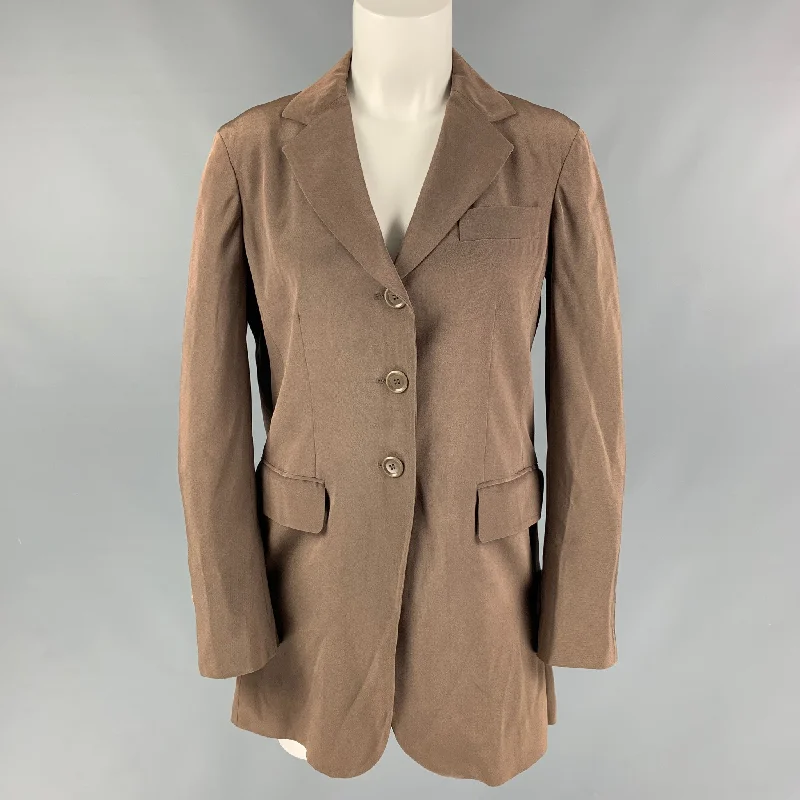 MOSCHINO Size 6 Taupe Acetate Blend Solid Jacket Hooded Jacket Caped Jacket Shawl Collar Jacket MOSCHINO Size 6 Taupe Acetate Blend Solid Jacket Hooded Jacket Caped Jacket Shawl Collar Jacket