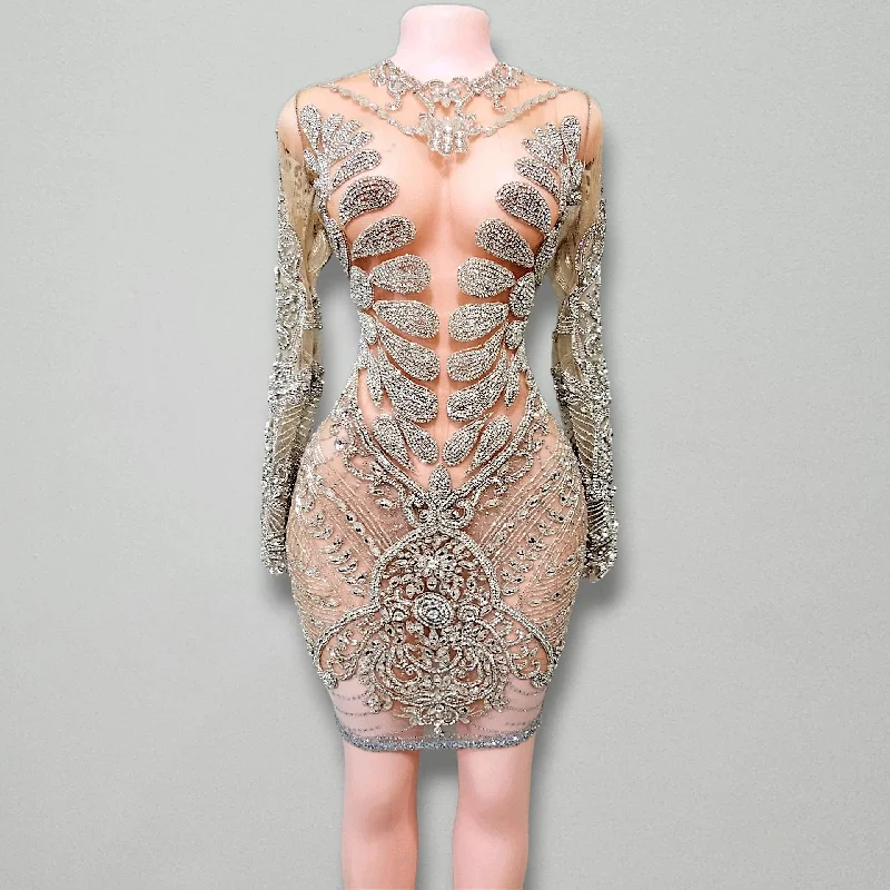 Naijah Long Sleeve Rhinestone Mini Dress Trendy Cut-Out Mini Dress