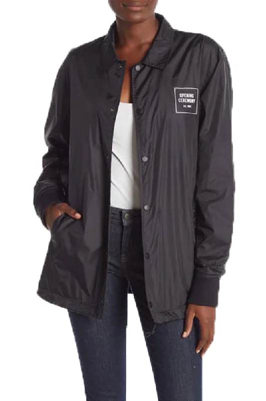 OPENING CEREMONY Women's Black Signature Coach Jacket MSRP $195 NWT A-Line Jacket Boat Neck Shawl Collar OPENING CEREMONY Women's Black Signature Coach Jacket MSRP $195 NWT A-Line Jacket Boat Neck Shawl Collar