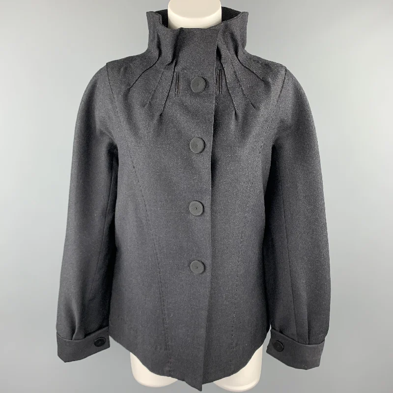PHILOSOPHY di ALBERTA FERRETTI Size 8 Charcoal Wool High Gathered Collar Jacket Trench Coat Raincoat Waterproof Jacket PHILOSOPHY di ALBERTA FERRETTI Size 8 Charcoal Wool High Gathered Collar Jacket Trench Coat Raincoat Waterproof Jacket