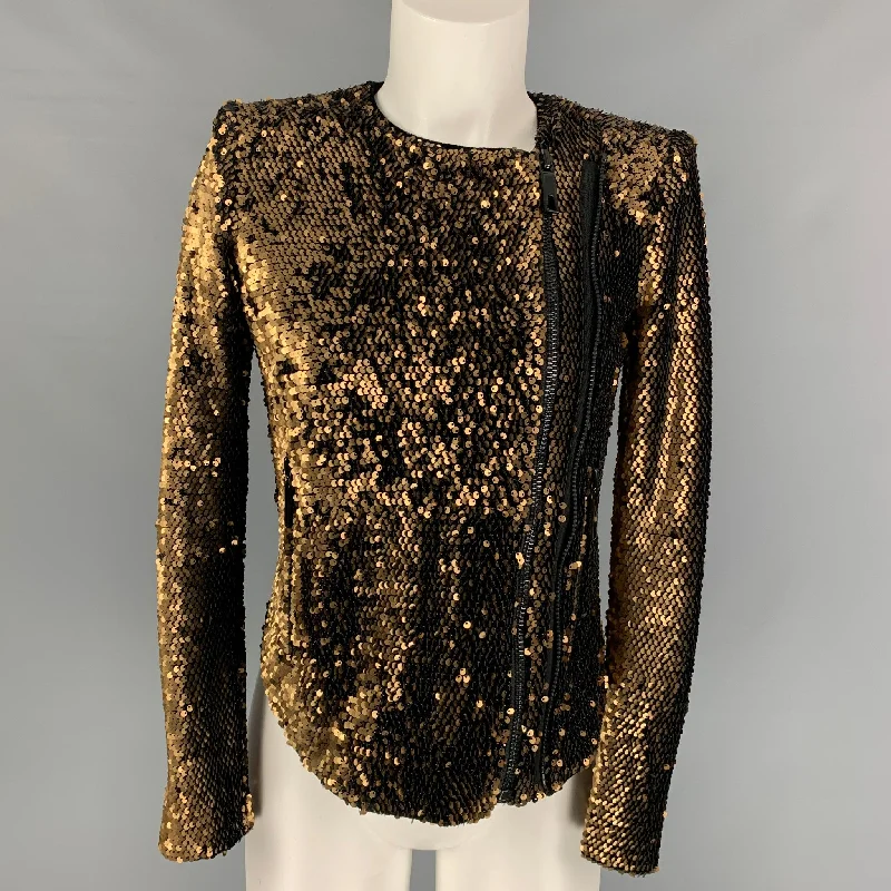 RACHEL ZOE Size XS Copper Polyester Spandex Sequined Jacket Ribbed Jacket Pleated Jacket Ruffled Jacket RACHEL ZOE Size XS Copper Polyester Spandex Sequined Jacket Ribbed Jacket Pleated Jacket Ruffled Jacket