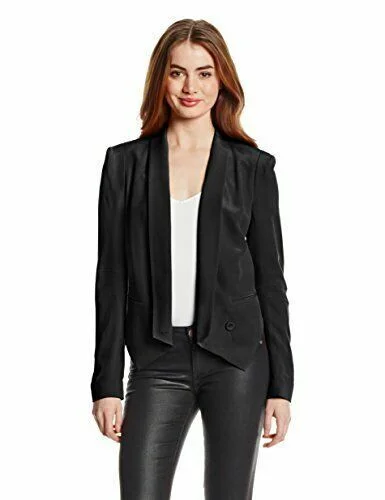 REBECCA MINKOFF Women's Black Becky Silk Crepe Jacket Size Large NWT Hooded Jacket Caped Jacket Shawl Collar Jacket