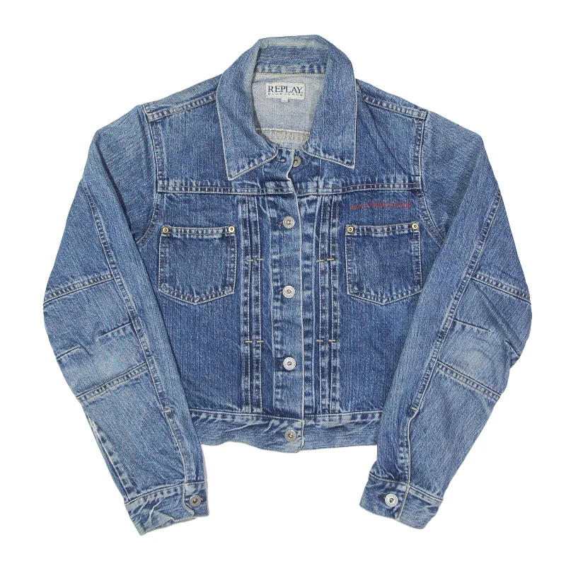 REPLAY Cropped Y2K Denim Jacket Blue 90s Womens S Embroidered Jacket Appliqued Jacket Beaded Jacket REPLAY Cropped Y2K Denim Jacket Blue 90s Womens S Embroidered Jacket Appliqued Jacket Beaded Jacket
