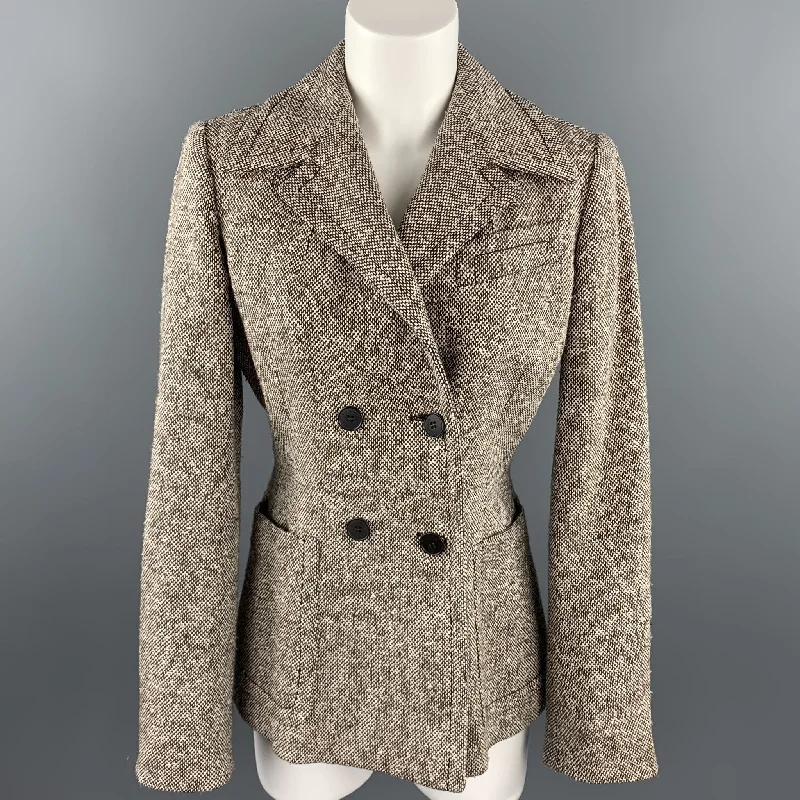 SAMSONITE Size 8 Brown / White Tweed Wool Blend Jacket Lace Jacket Ribbed Jacket Sequined Jacket SAMSONITE Size 8 Brown / White Tweed Wool Blend Jacket Lace Jacket Ribbed Jacket Sequined Jacket