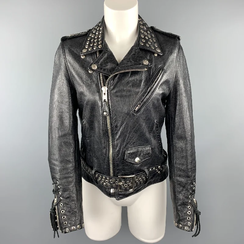 SCHOTT Limitd Edition Size S Black Leather Studded Biker Jacket Fleece Jacket Down Jacket Parka SCHOTT Limitd Edition Size S Black Leather Studded Biker Jacket Fleece Jacket Down Jacket Parka