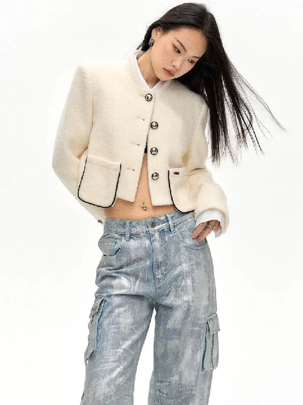 Silver Buckle Cropped Jacket Oversized Jacket Tailored Jacket Straight Jacket