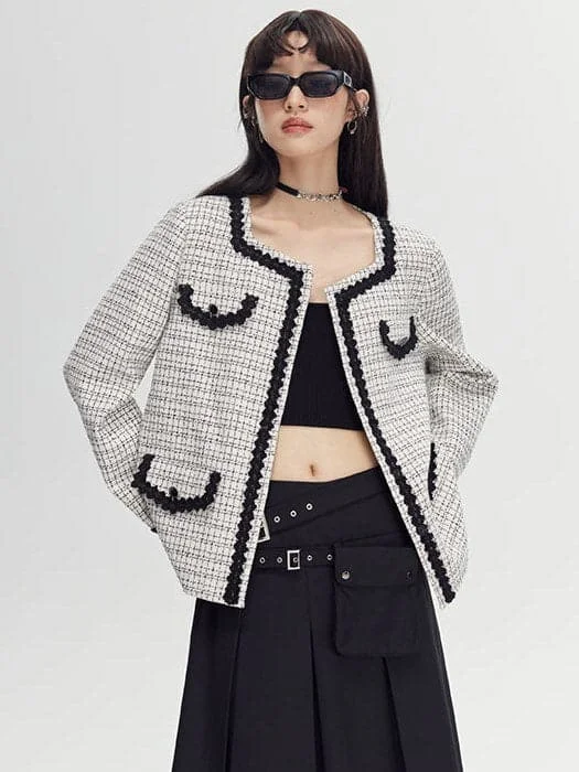 Small Square Collar Tweed Fragrance Jacket Tiered Jacket Buttoned Jacket Zippered Jacket Small Square Collar Tweed Fragrance Jacket Tiered Jacket Buttoned Jacket Zippered Jacket