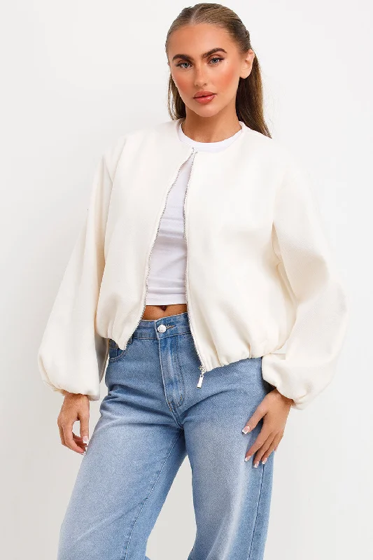 Soft Bomber Jacket Cream Wool Fabric Cashmere Fabric Tweed Fabric