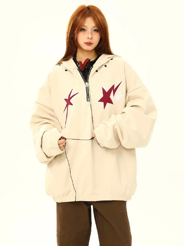 Star Print Oversized Anorak Jacket Jacket Blazer Coat