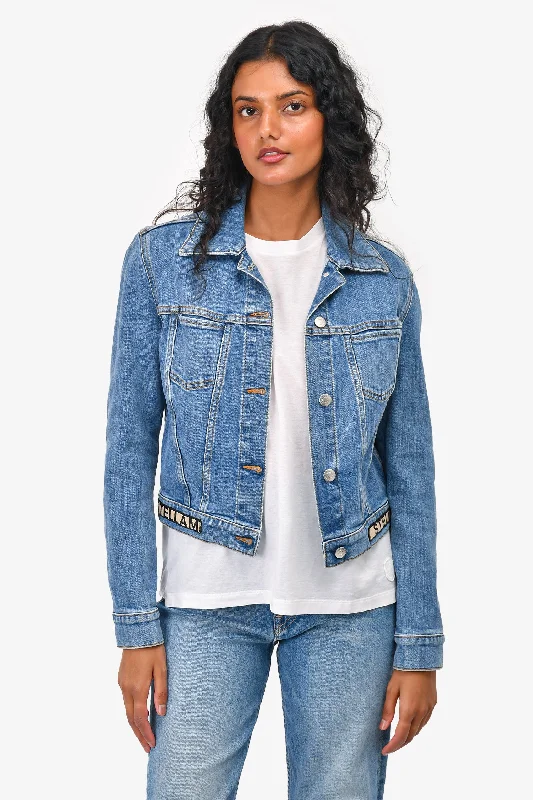 Stella McCartney Blue Denim Logo Hemmed Cropped Jacket Size 38 Fleece Jacket Down Jacket Feather Jacket Stella McCartney Blue Denim Logo Hemmed Cropped Jacket Size 38 Fleece Jacket Down Jacket Feather Jacket