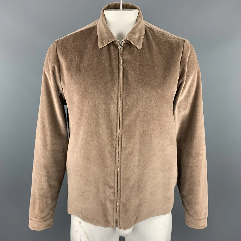 STEPHAN SCHNEIDER Size XL Taupe Cotton Velvet Blouson Jacket Stand-Up Collar Roll-Neck Collar Turtle Neck STEPHAN SCHNEIDER Size XL Taupe Cotton Velvet Blouson Jacket Stand-Up Collar Roll-Neck Collar Turtle Neck