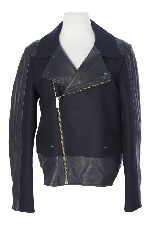 SURFACE TO AIR Women's Black Leather Trim Gry Jacket $720 NEW Oversized Jacket Tailored Jacket Straight Jacket SURFACE TO AIR Women's Black Leather Trim Gry Jacket $720 NEW Oversized Jacket Tailored Jacket Straight Jacket