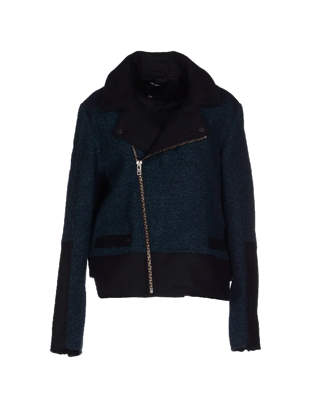 SURFACE TO AIR Women's Petrol Blue Tweed Gry Jacket $720 NEW Snapped Jacket Toggled Jacket Drawstring Jacket SURFACE TO AIR Women's Petrol Blue Tweed Gry Jacket $720 NEW Snapped Jacket Toggled Jacket Drawstring Jacket