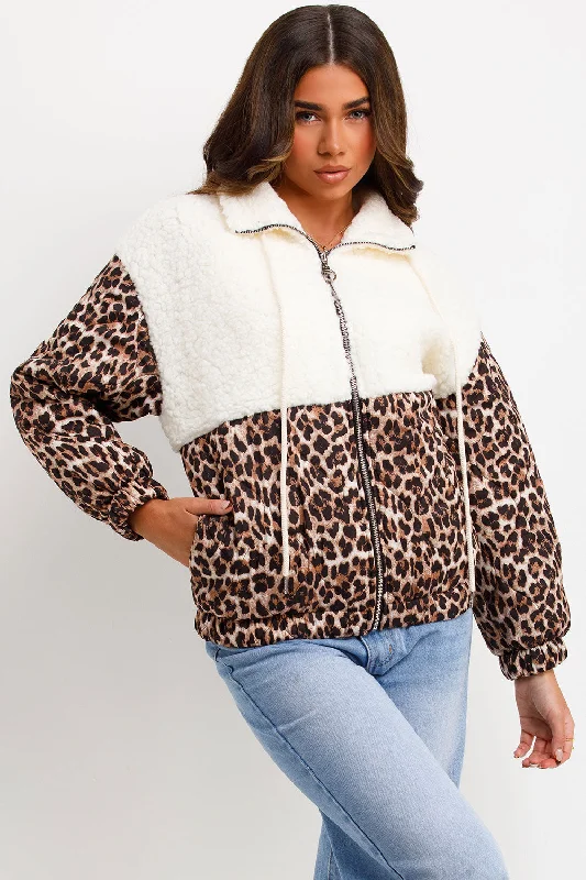 Teddybear Jacket With Quilted Leopard Print Detail Satin Jacket Silk Jacket Chiffon Jacket