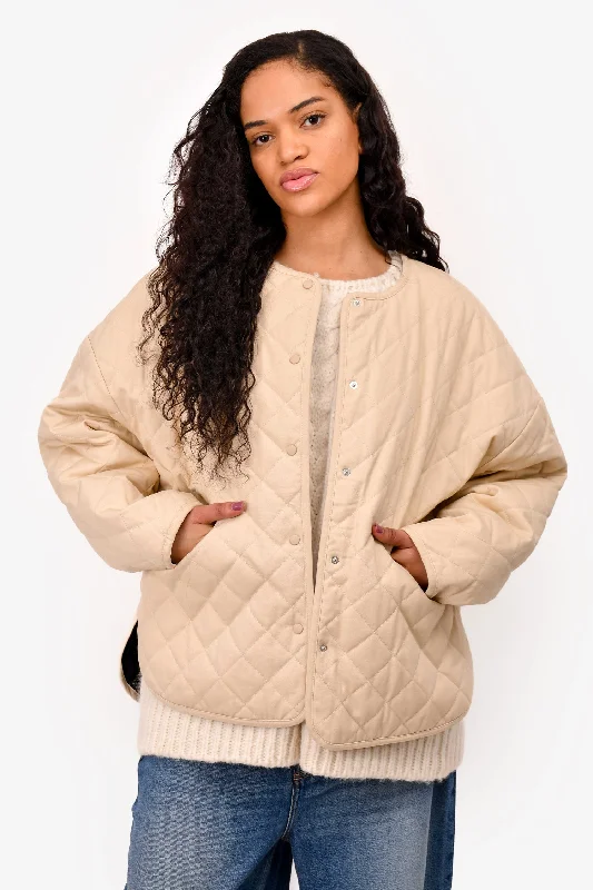 Toteme Beige Cotton Quilted Jacket Size M Toggled Jacket Drawstring Jacket Belted Jacket