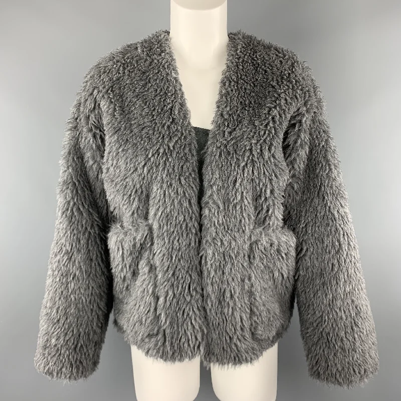 TOUJOURS Size S Gray Alpaca Blend Fauc Fur V Neck Jacket Faux Fur Jacket Real Fur Jacket Shearling Jacket TOUJOURS Size S Gray Alpaca Blend Fauc Fur V Neck Jacket Faux Fur Jacket Real Fur Jacket Shearling Jacket
