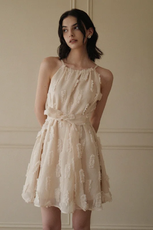 Tutu mini dress with belt in beige Cozy A-Line Mini Dress