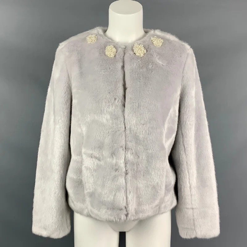 TYLER BOE Size S Light Gray Acrylic &  Polyester Faux Fur Jacket Jacket Blazer Coat